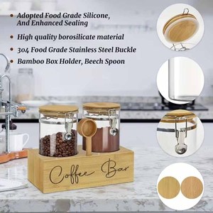 2Pcs Buckle Sealed Glass <b>Storage</b> Jars with <b>Wooden</b> <b>Rack</b> & <b>Wooden</b> Spoon, Countertop Coffee Tea Container Display Organizer Set - Product Image 5
