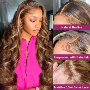 Peluca frontal de encaje 13x4 de <span class=keywords><strong>cabello</strong></span> humano resaltado, pelucas de <span class=keywords><strong>cabello</strong></span> humano de color para mujer, peluca con malla frontal ondulada de cuerpo rubio miel de 30 pulgadas - Product Image 3
