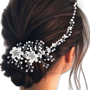 Guirlande de cheveux romantique pour mariée, décorée de fleurs en tissu, de fausses perles et de cristaux transparents, parfaite pour les coiffures de mariage. - Product Image 2