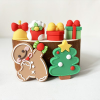 Décorations de gâteaux de Noël, Ornements en caoutchouc souple pour sapin de Noël, Père Noël, Bonhomme de neige, Boîte cadeau, Chaussures de Noël, Panneaux cadeaux
