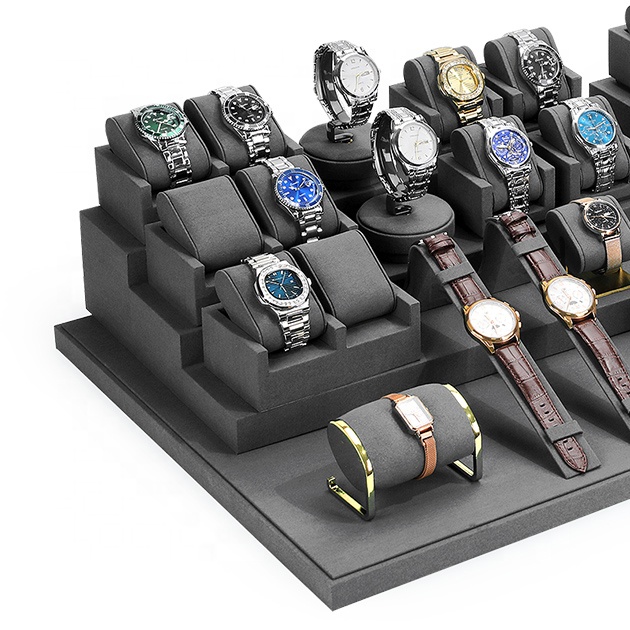 VANLOCY New designed luxury microfiber watch display stand metal jewelry display rack for window showcase