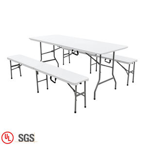 Table pliante populaire Offre Spéciale de 6 pieds avec 2 ensembles de tables pliantes et de bancs de restaurant en plein air - Product Image 1