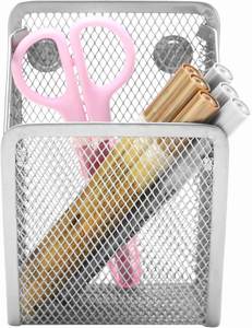 Porte-crayons magnétique en maille métallique, porte-stylos en acier inoxydable avec aimants, panier de rangement pour tableau blanc, argent - Product Image 2