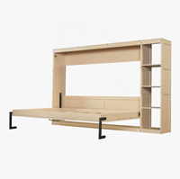 Lit mural pliant moderne en bois pour lit double avec bibliothèque, gain de place, en PB/MDF, OEM/ODM