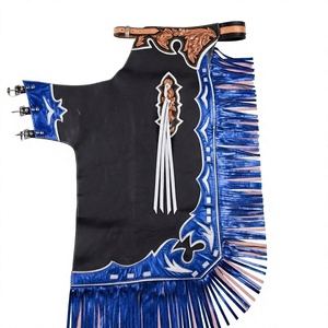 Wholesale Genuine Leather Rodeo Chaps Hand-Tooled Floral Inlay <b>Fringe</b> Western Show Chaps Custom Manufacturer - Product Image 1