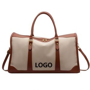 Bolsa de Viaje de Lona Personalizada con Logotipo Retro para Mujer, Bolsa de Deporte y Fitness de Gran Capacidad con Contraste de Color - Product Image 1