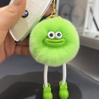 Porte-clés de voiture et pendentif de sac à dos en peluche coréenne, fait main, design dessin animé anime mignon, en fourrure de lapin Rex, petit boule de charbon à grande bouche