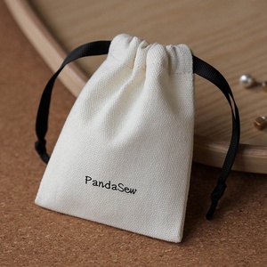 PandaSew Pochette à bijoux en toile de coton beige de haute qualité personnalisée 10x8cm, sac à cordon mignon - Product Image 5