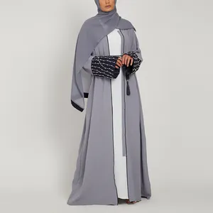 Dubai 2023 Custom Groothandel Open Vrouwen Moslim Jurk Abaya Met Kralen Verfraaid