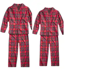 高品质廉价春秋时尚简约风格红色格子圣诞搭配家庭睡衣2023