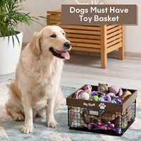 Panier de rangement en métal et bois pour jouets de chien, boîte à jouets pour chiot et chat avec rangement pour laisse, couvertures, friandises, accessoires, type cage