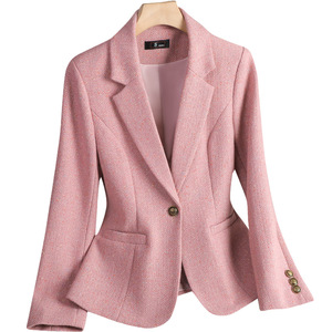 Wool Blazer For Women Coffee Color Herringbone Pattern Single Button Autumn Winter Casual Elegant Fit - Product Image 5