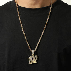Collar con Colgante de 100 Puntos a la Moda con Cadena de Cuerda, Estilo Hip Hop, en Stock, Joyería para Hombres y Mujeres, Uso Diario - Product Image 2
