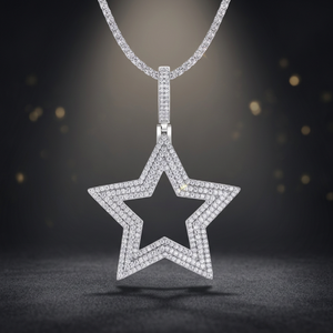 สร้อยคอจี้รูปดาวห้าแฉกชุบทอง Luxira Jewels ประดับเพชรโมอิสซาไนต์สีเงิน สร้อยฮิปฮอปสำหรับทุกเพศ เหมาะสำหรับงานปาร์ตี้ - Product Image 2