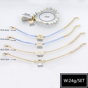 Set di Bracciali in Cinque Pezzi Stile Bohémien con Design Floreale Intrecciato, Placcati in Argento, con Cuore Cavo, Loto, Mappa e <span class=keywords><strong>Luna</strong></span>, Regalo per Donne - Product Image 4