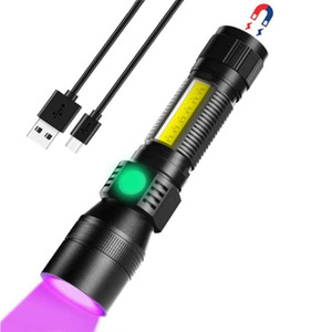 Senter <span class=keywords><strong>UV</strong></span> 3 in 1 395nm Cahaya Hitam 7 Mode Zoom Magnetik LED Senter USB Isi Ulang dengan Klip - Product Image 1