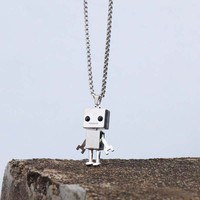 Collier Robot Hip-Hop en Acier Inoxydable avec Fleur et Zircon, Chaîne à Maillons pour Hommes, Femmes et Couples, Bijou Tendance pour Club et Soirée