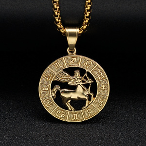 Collar de Moda con Colgante Hueco de Acero Inoxidable Estilo Vintage con Signos del Zodiaco en Relieve <span class=keywords><strong>y</strong></span> Cadena de Bambú para Parejas - Product Image 3