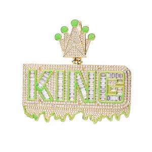 Fashion Jewelry Pendants New Arrivals 925 Sterling Silver Iced Out Cubic Zircon Glow In Dark Letter King Crown Pendant