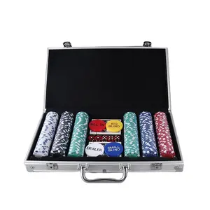 High Quantity Clay Poker Chips Set with Black Round Corner Aluminium Case poker casino chip box