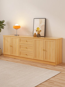 Mueble <span class=keywords><strong>de</strong></span> TV Moderno Multifuncional Estilo Cabaña <span class=keywords><strong>de</strong></span> Pino Macizo, con 3 Cajones, Puertas Dobles, Unidad <span class=keywords><strong>de</strong></span> Piso <span class=keywords><strong>de</strong></span> Baja Altura, Muebles para el Hogar - Product Image 1