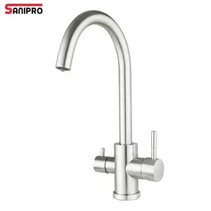 SANIPRO-grifo giratorio de acero inoxidable para cocina, y grifo rociador con purificador de agua, 2 asas, 360 grados, para uso comercial, modelo exosto, SUS304