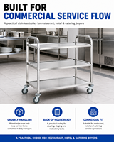 Chariot de service de cuisine à 3 niveaux en acier inoxydable certifié NSF Heavybao avec roulettes à fonctionnement silencieux