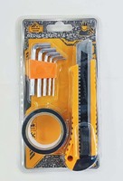 Ensemble d'outils à main K51849, 3 pièces : couteau, clé hexagonale, ruban adhésif électrique, métal, plastique, emballé sous blister, série 1 dollar, outils d'usage quotidien