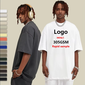 เสื้อยืดคอตตอน 100% หนัก 305gsm ทรงโอเวอร์ไซส์ คุณภาพสูง พิมพ์ลาย DTG DTF สำหรับผู้ชาย ขายส่ง พร้อมโลโก้ - Product Image 1