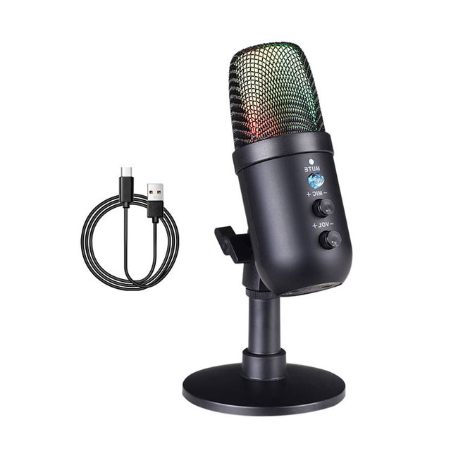 Rgb Usb Wired Podcast Microfone Com Fio Profissional Pedestal Para Studio Recording Condenser Gaming Microphone for PC Computers