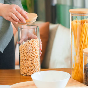 โถเก็บอาหารทำจากแก้วบอโรซิลิเกตทรงสูงเป็นมิตรกับสิ่งแวดล้อมพร้อมฝาไม้ไผ่ - Product Image 5