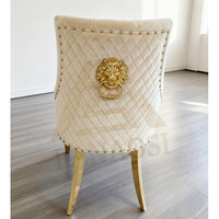 Chaise de salle à manger contemporaine robuste avec pieds en acier inoxydable doré, style loisir, forme lion, rembourrée, élégante, vente en gros