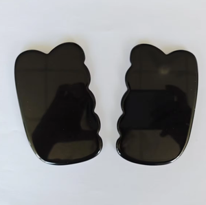 Outils de beauté en pierre de jade naturelle, masseur en obsidienne noire Gua Sha pour drainage lymphatique - Product Image 1