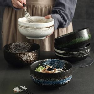 Vaisselle en céramique rétro, bols à dîner émaillés colorés, bols à nouilles domestiques, bols en poterie pour soupes, desserts, riz et salades pour restaurant - Product Image 1