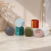 Boîte à bagues octogonale de luxe en velours Zebopak, personnalisable avec logo, vente en gros, double compartiment, pour demande en mariage, fiançailles, cadeau, en vrac