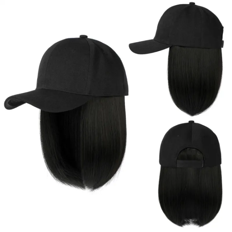 सस्ते उच्च गुणवत्ता सिंथेटिक बाल बेसबॉल टोपी विग फैशन बॉब सिंथेटिक बाल टोपी Wigs पार्टी विग महिलाओं के लिए