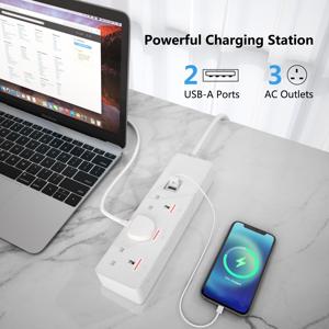 Enchufe de Corriente del Reino Unido de <span class=keywords><strong>3</strong></span> Tomas con Interruptor Independiente, Obturador de Seguridad, 2 Puertos USB, Protección Contra Sobrecargas, Cubierta Deslizante, Diseño de Base Biselada - Product Image 3