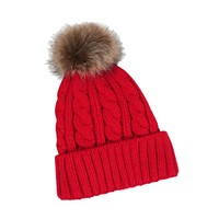 Gorros de Punto Personalizados, Transpirables, Impermeables, 100% Acrílicos, con Pompón de Piel Sintética, Color Rojo Cálido para Invierno, Unisex