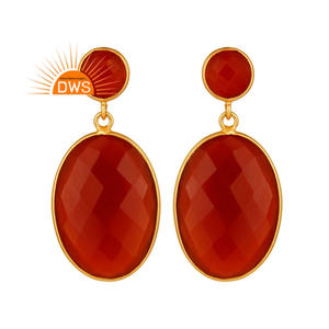 Natural Red Onyx Gemstone Earring Gold Plated Silver Statement Earring Gemstone Dangle Earrings Supplier - Product Image 1