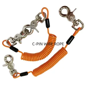 C-PIN PVC Coated Stainless Steel Wire Cable Coil Spring Lanyard With Hooks For Working At Height