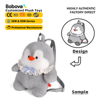 Sac à dos pingouin gris clair personnalisé, sac en peluche doux, animal en peluche mignon, compagnon de voyage, compagnon câlin, mini cadeau pour adolescents et adultes
