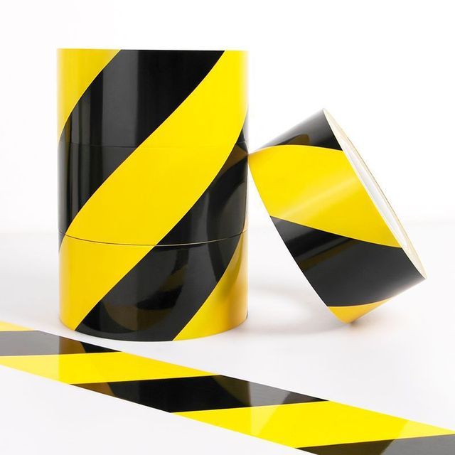 Black Yellow Zebra Single Sided PVC Adhesive Sticker Paper Floor Marking Tape-High Tack Waterproof for Hazard Warning Equipment