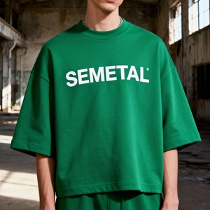 T-shirt court uni épais de haute qualité à épaules tombantes, coupe oversize, en coton, personnalisable avec logo imprimé pour homme - Product Image 2
