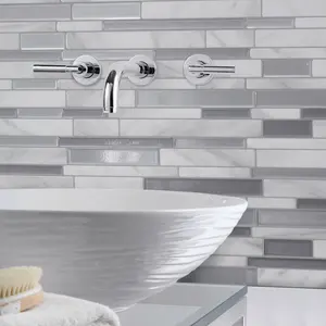 Adesivo de parede para acessórios domésticos, papel de parede 3D, azulejos para cozinha e banho, mosaico de casca e bastão