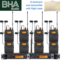 Système de monitoring intra-auriculaire sans fil BHA IEM2050 à 2 canaux UHF avec flight case et 8 récepteurs bodypack pour les performances de groupe sur scène