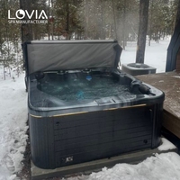 Bain à remous carré extérieur pour 6 personnes, avec 39 jets, 1 transat et 5 sièges, économique, 2m x 2m, idéal pour cabane ou chalet