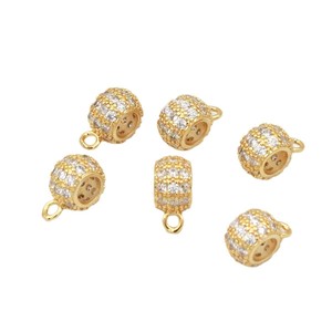 <b>Large</b>-Hole Round <b>Beads</b> With Zircon Inlay 18K Gold Silver DIY Jewelry Findings For Bracelet Making Components - Product Image 5