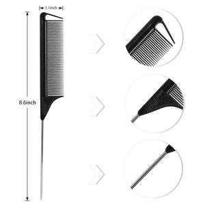 Peine de cola de rata portátil de alta calidad para peluquería, con logotipo personalizado, antiestático, para separar el cabello, con púa de acero, para trenzar, resistente al calor - Product Image 4