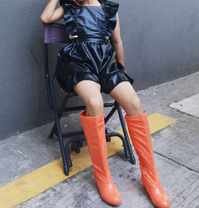 Bottes hautes pour enfants en cuir verni de couleur personnalisée, bottes longues pour filles - Product Image 3