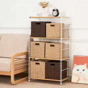 Support naturel Organisateur de placard tissé à la main Bacs à <span class=keywords><strong>cube</strong></span> de <span class=keywords><strong>rangement</strong></span> en <span class=keywords><strong>osier</strong></span> pliable <span class=keywords><strong>Panier</strong></span> en corde de papier avec poignée - Product Image 4